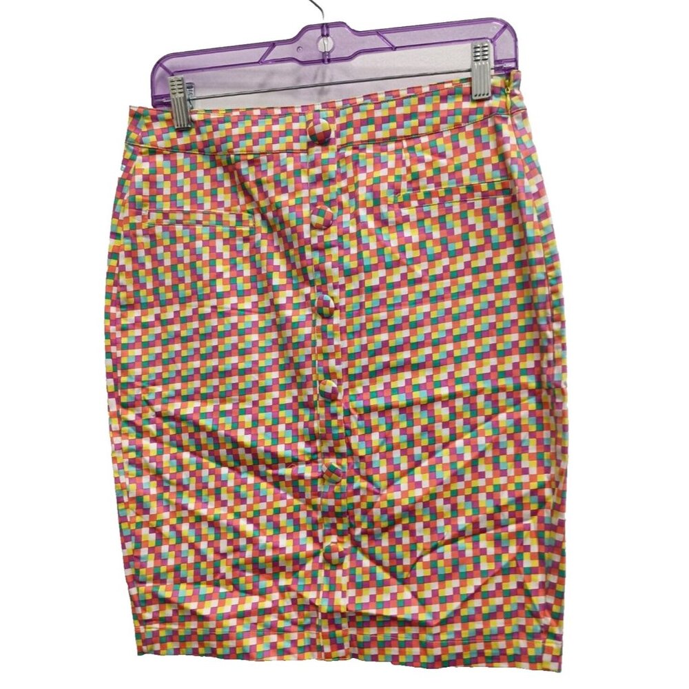 Antropologie Tulle Pencil Skirt Medium 7Button Accent Office Colorful